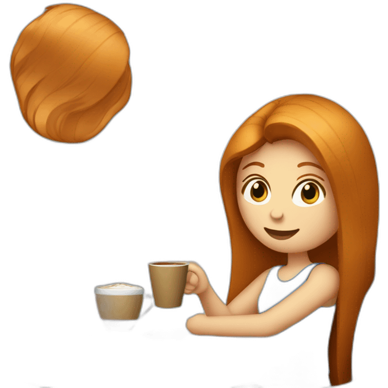 Ginger straight hair and blue eyes woman drinking a coffee  emoji