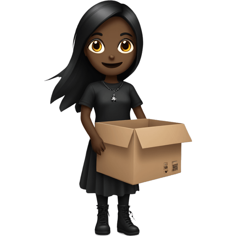 Brown goth girl packing box emoji