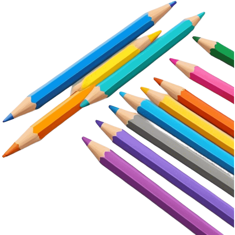 Cinematic Realistic image of a set of finely sharpened colouring pencils arranged neatly on crisp paper, rendered with vibrant hues and detailed pencil textures, illuminated by soft, creative lighting that captures the spirit of artistic expression emoji