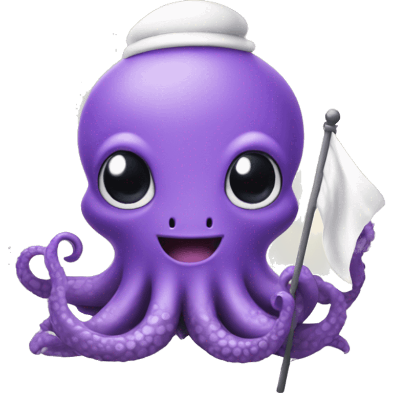 cute purple kraken with adorable face  holding a white flag emoji