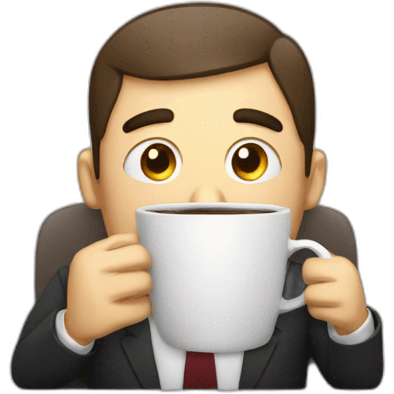 a very tired office man with big cup of cofee emoji