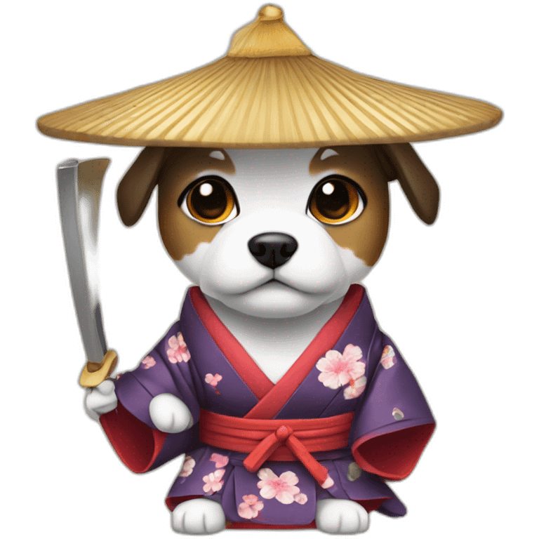 dog with a Japanese hat and a kimono holding a katana emoji