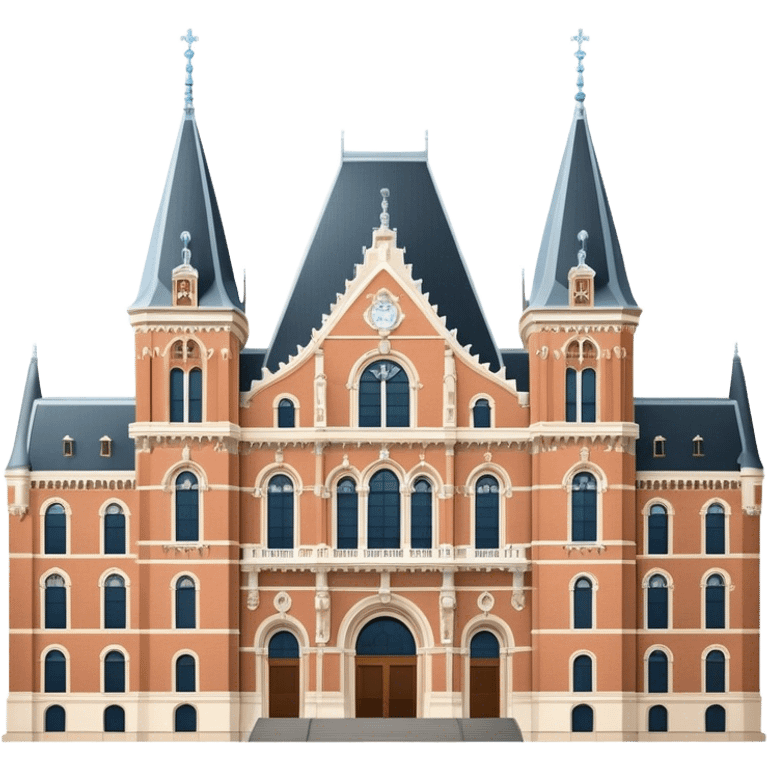 Cinematic Realistic Rijksmuseum Landmark Emoji, depicted with the grand facade of the museum rendered in intricate detail and soft, historical lighting. emoji