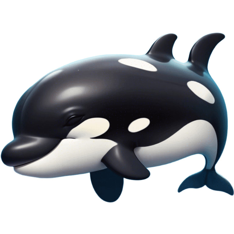 Meme-Worthy Cute Sleeping orca Portrait Emoji, Head resting peacefully with a contented smile, showcasing a smooth black-and-white body with gently drooping fins and eyes softly closed in serene slumber, Simplified yet adorably endearing features, highly detailed, glowing with a soft, drowsy deep-sea light, high shine, relaxed and utterly lovable, stylized with an air of playful oceanic laziness, soft glowing outline, capturing the essence of a sleeping orca that feels destined to become the next viral icon of adorable marine rest! emoji