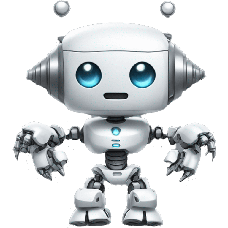 a high-tech white metal robot with several arms like an indian god but cute emoji