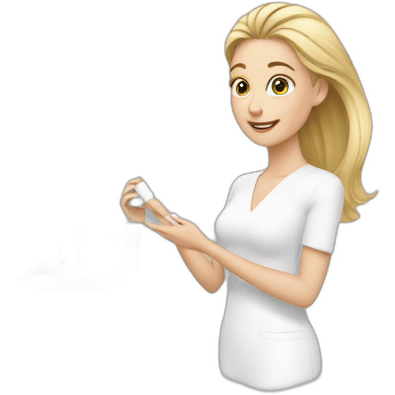 white woman choosing skincare emoji