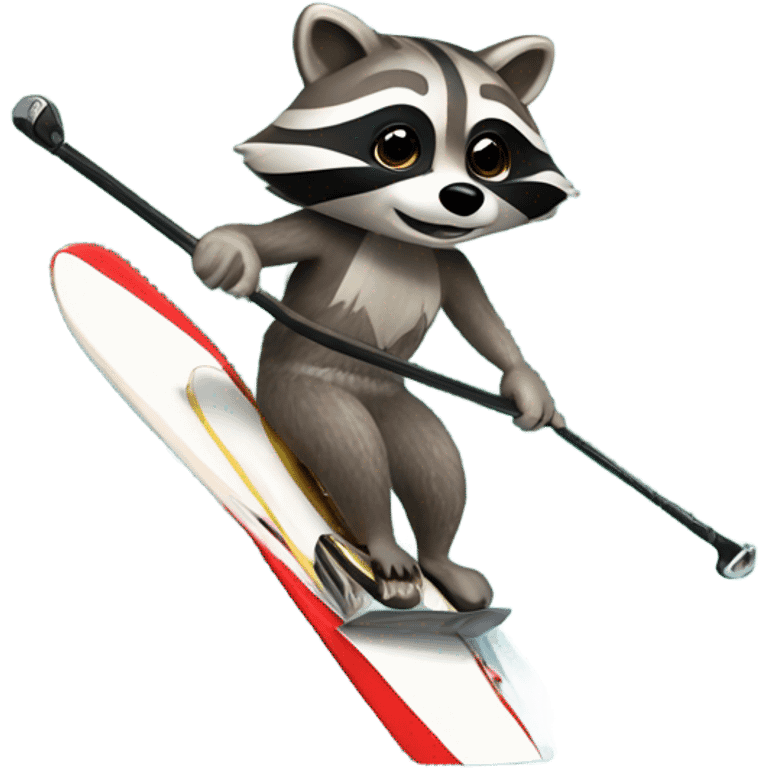 Raccoon water skiing ￼ emoji