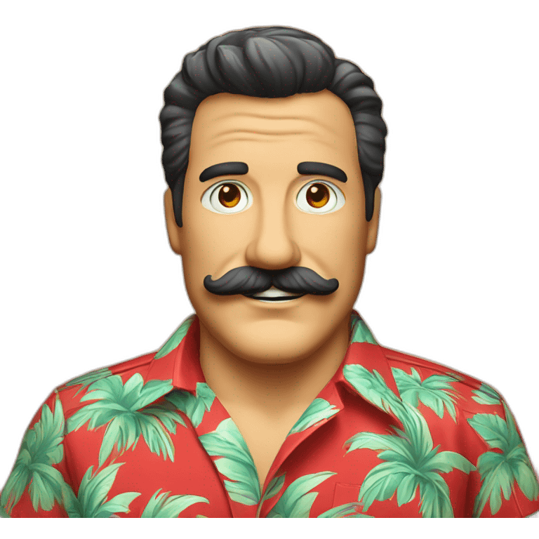 Smiling Magnum PI with a big mustache in a red Hawaiian shirt emoji