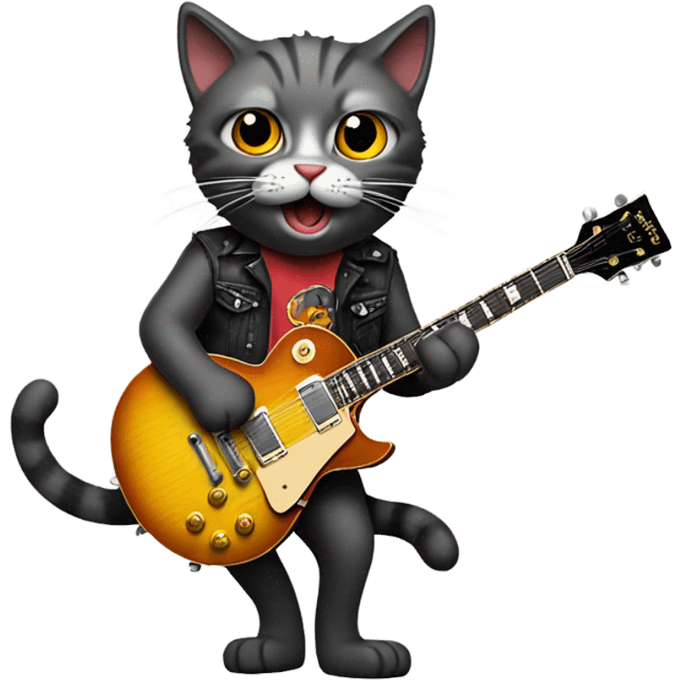 Crazy cat playing a Gibson Les Paul guitar emoji