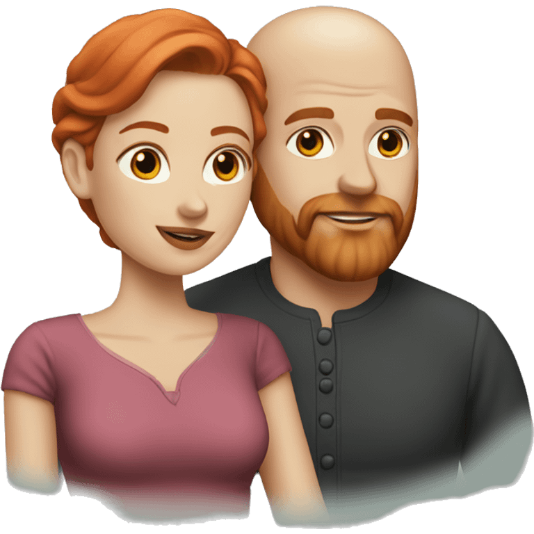 Realistic Bald man with beard holding hands with a beautiful redheaded lady  emoji