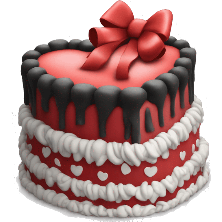 Red heart shaped birthday cake with black and white bows  emoji