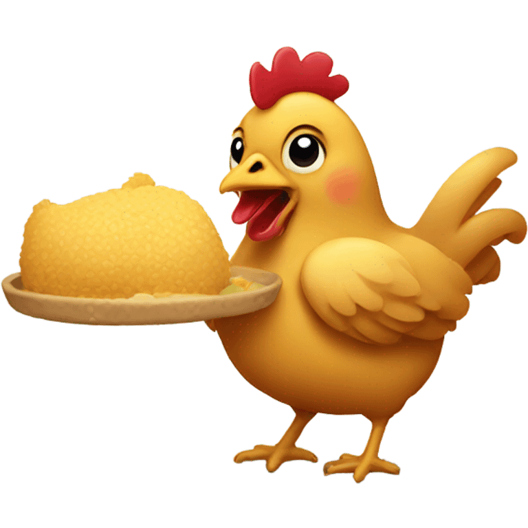 Cute chicken eating food emoji