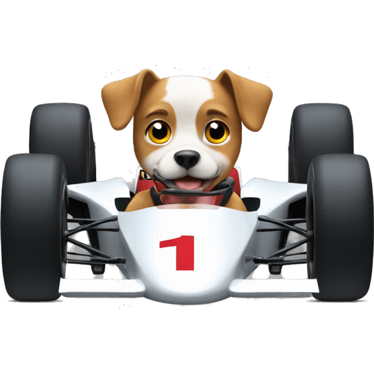 Dog driving a formula one car  emoji