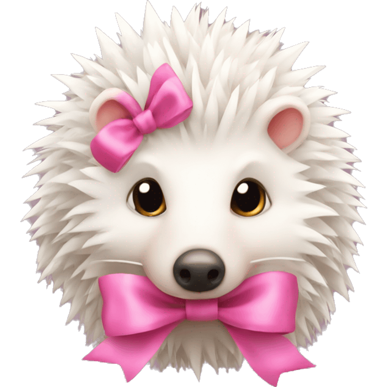 White hedgehog with pink nose and ribbon  emoji