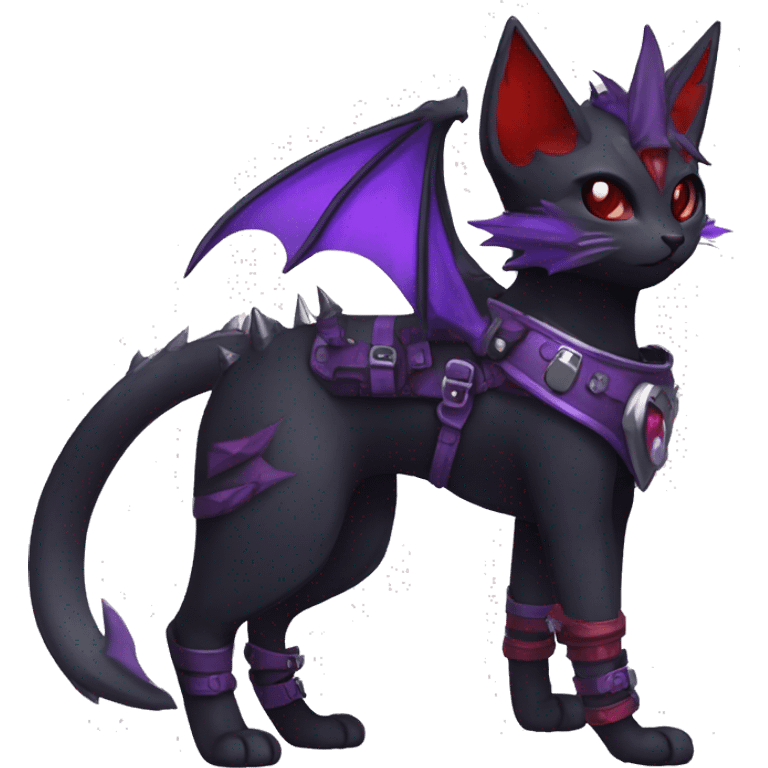 cool cute pretty black punk red Purple ethereal fantasy nargacuga-bat-cat-Fakemon spiked collar harness full body emoji