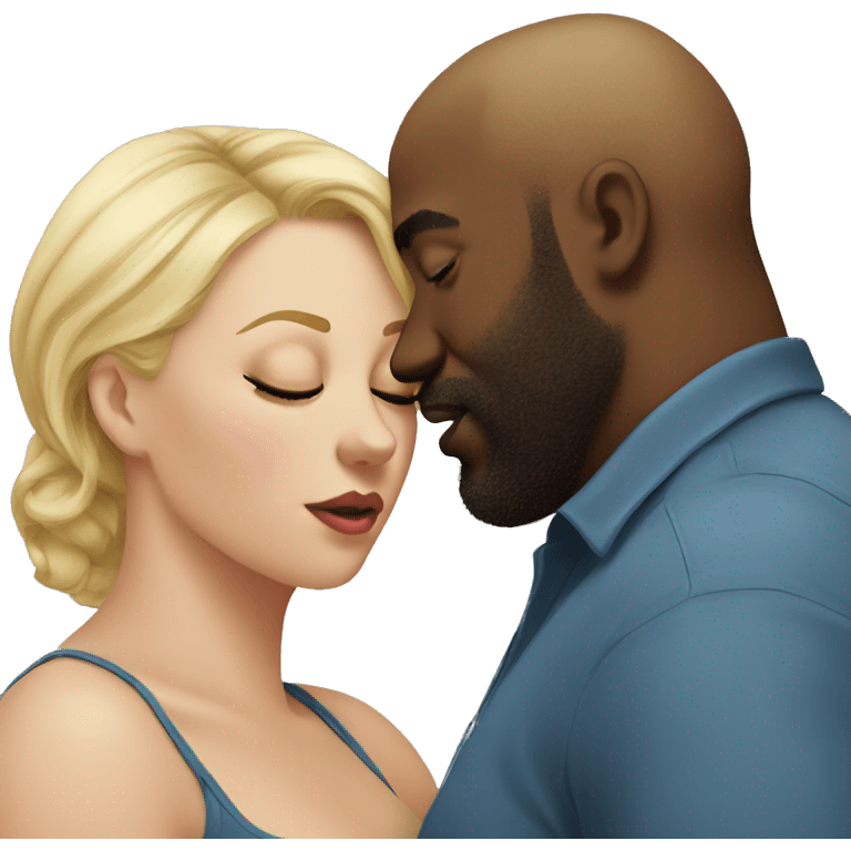 Fat blonde woman kissing bearded black man bald emoji