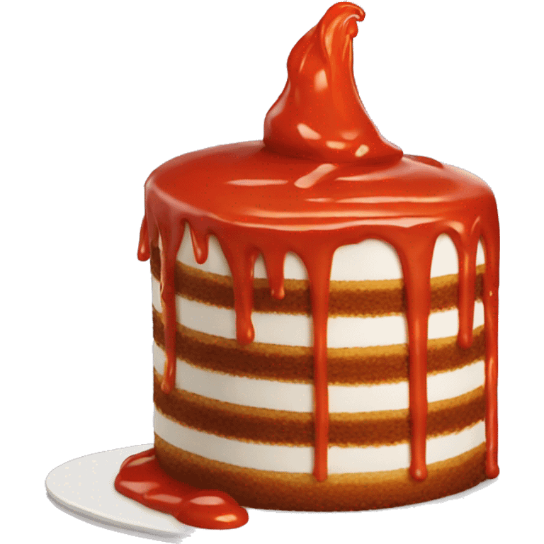 Cake covered in hot sauce emoji