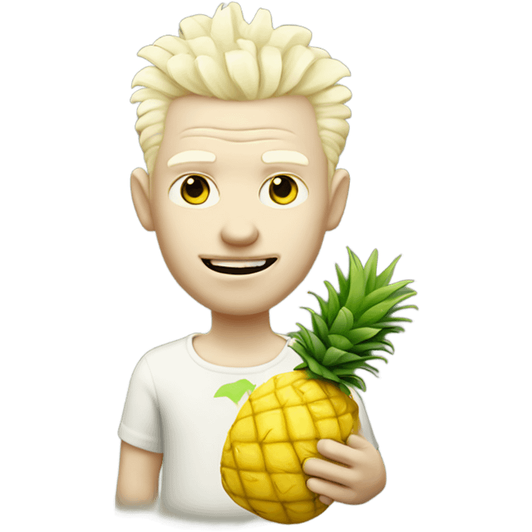 albino white man with cool hair holding an ananas emoji