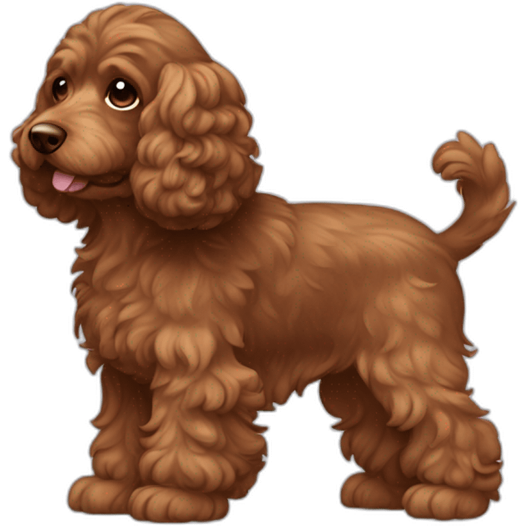 brown cockapoo from the side full body with curled up tail emoji