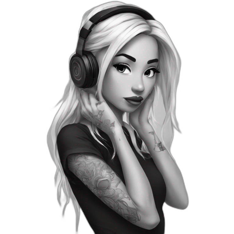 tattoo girl pose with headphones an micro tumblr emoji