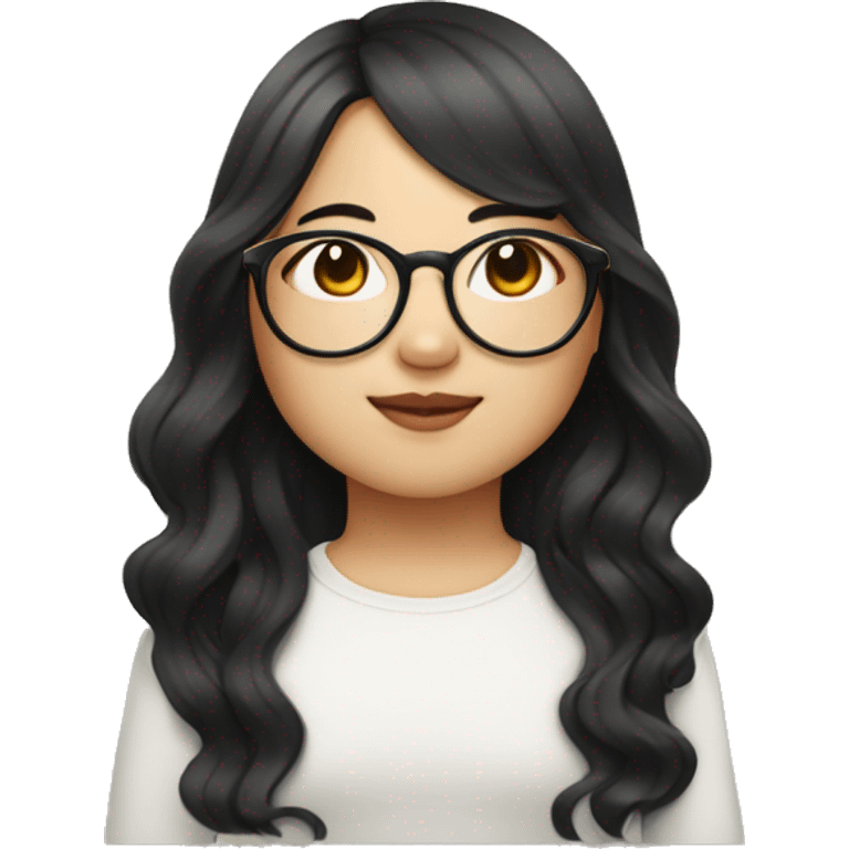 Cute Chubby asian girl wearing a thin gold glasses, long black wavy hair emoji