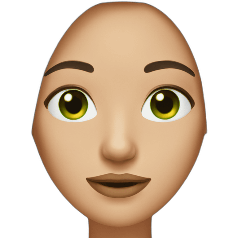 Woman with long straight brown hair with gold nose ring with green eyes emoji