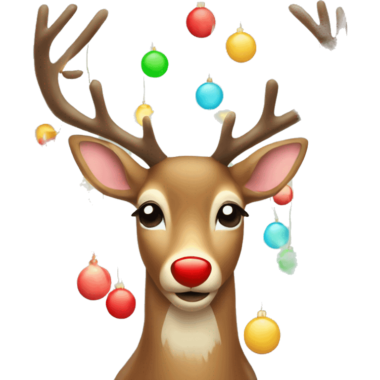 Christmas deer with red nose and christmas lights. emoji