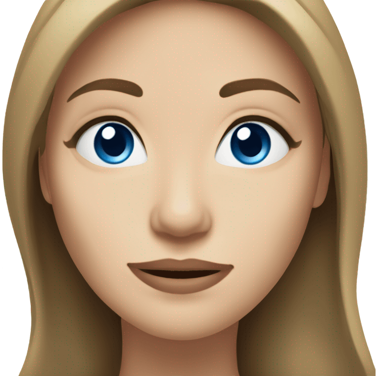 caucasian woman with blue eyes, brown medium long slightly wavy hair, large nose, strong chin, longish  emoji