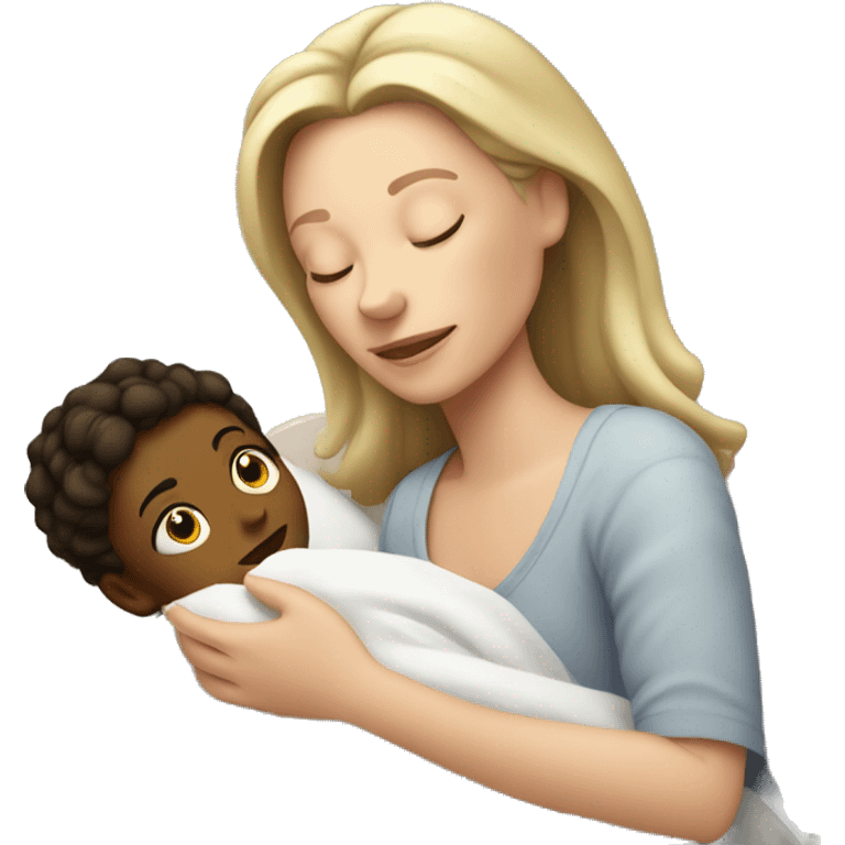 White mom tucking child in to bed emoji