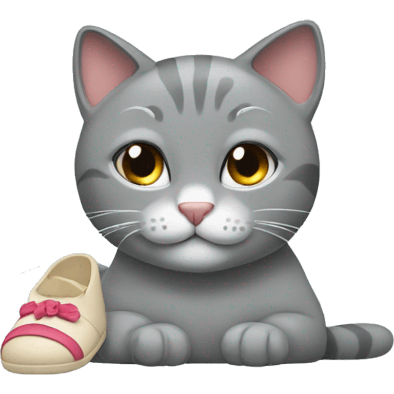 Grey cat putting a slipper on its head emoji