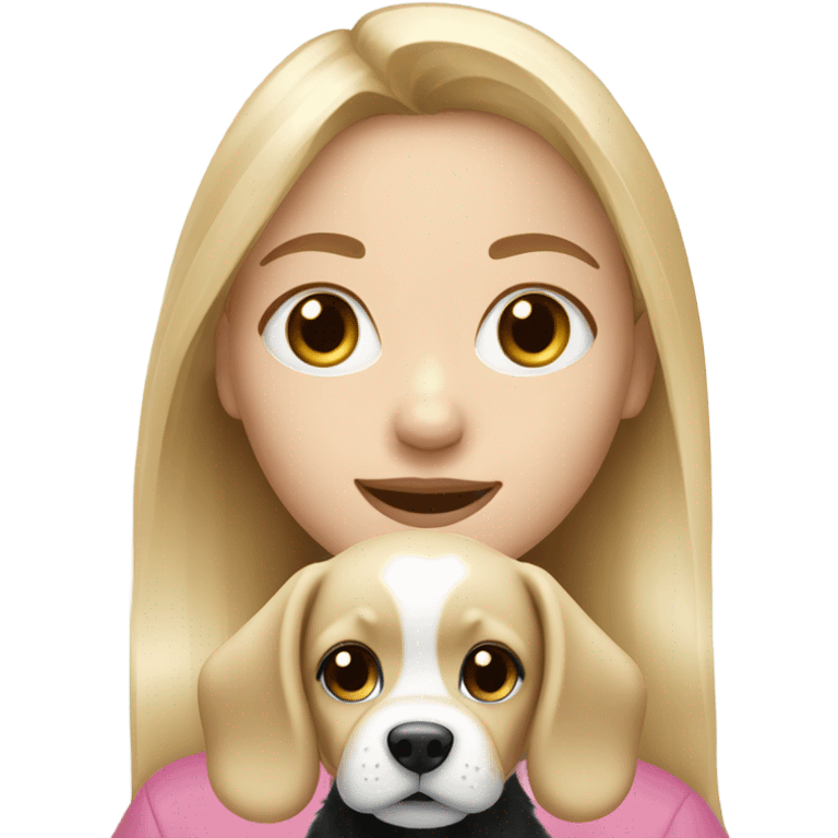 blonde haired girl with black and white puppy emoji