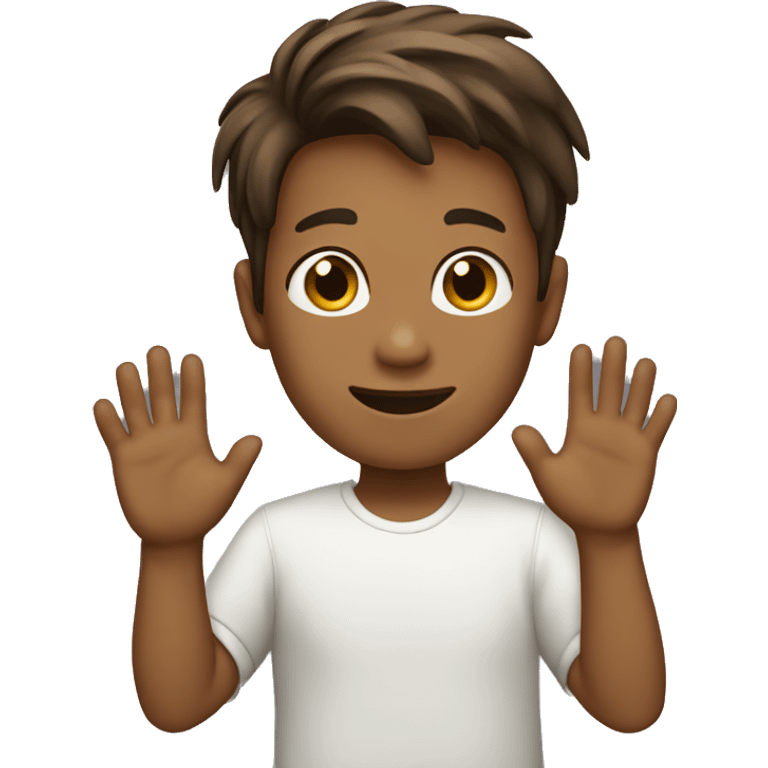 boy waving hi brown hair emoji