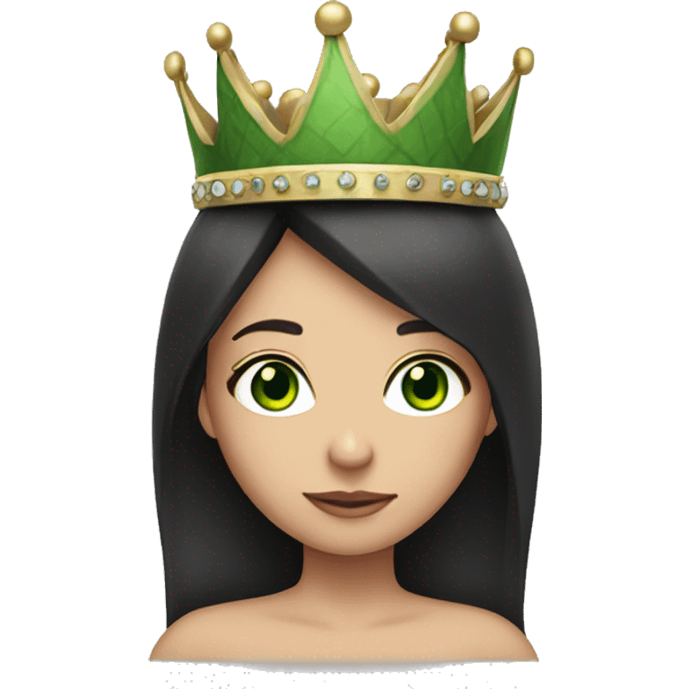 Dark-haired girl with a crown on her head and green eyes emoji