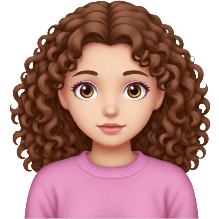 girl with brown eyes and long curly hair in a pink sweater emoji