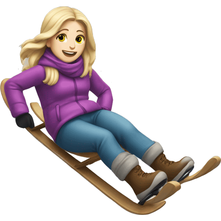 White girl Sledding in snow down a hill emoji