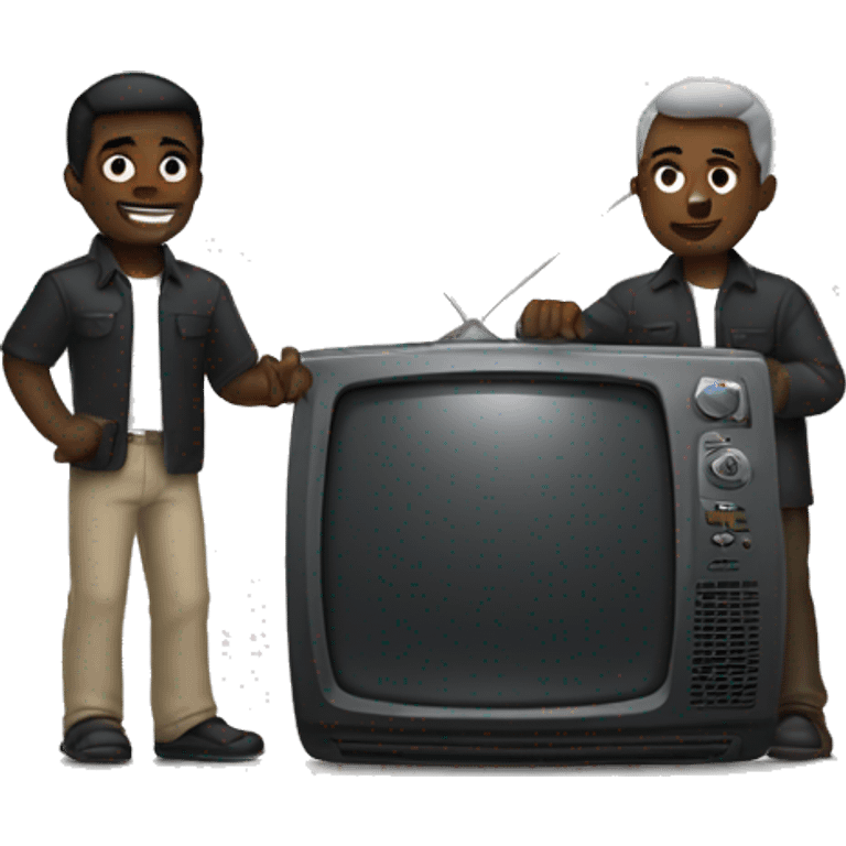 2 dark skinned guys holding a tv emoji