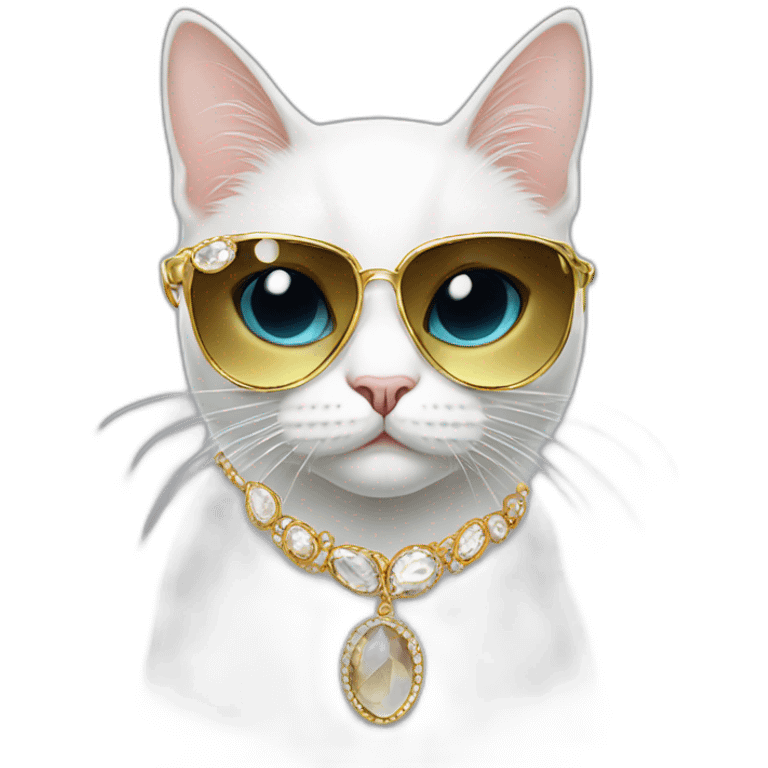 white Cat with big jewellery and sunglasses emoji