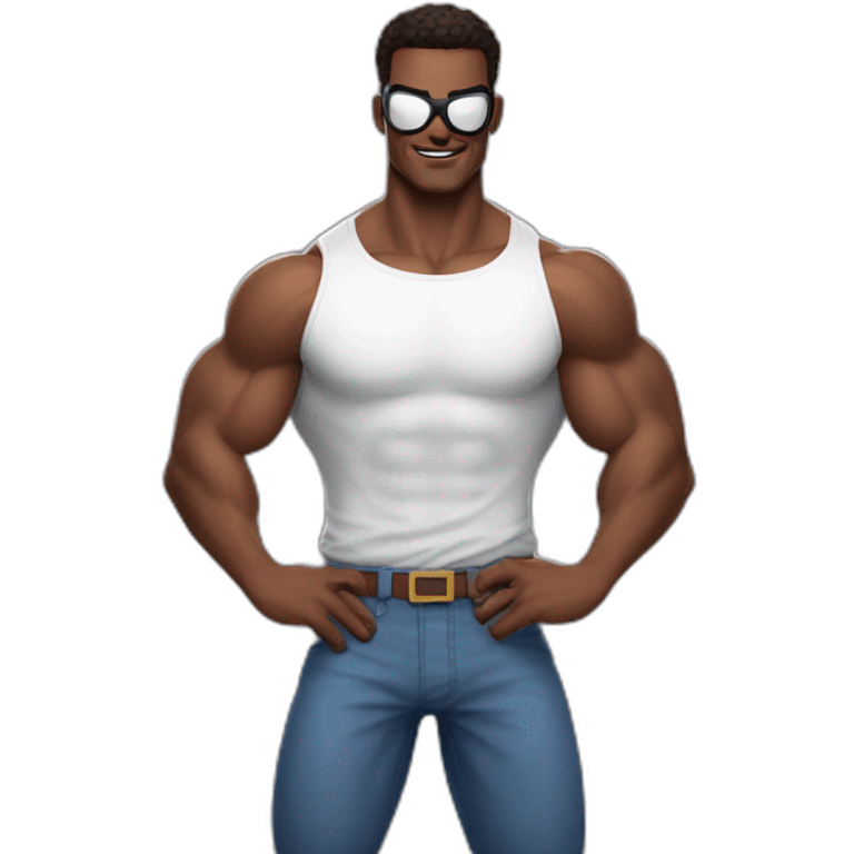 homem branco com os musculos do baki e roupa do spiderman emoji