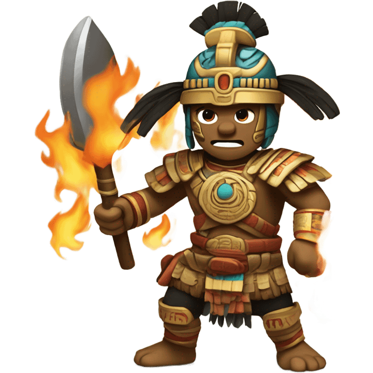 Mayan warriors in battle for temple with fire  emoji