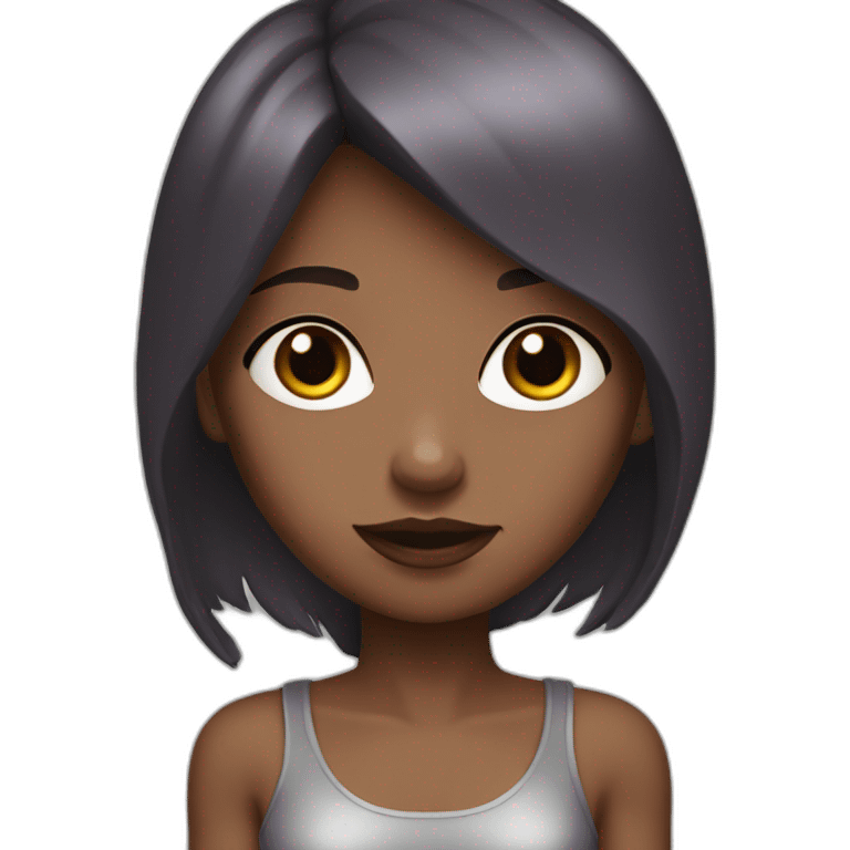 Girl bronze skin with dark red straight hair, Hanzel eyes emoji