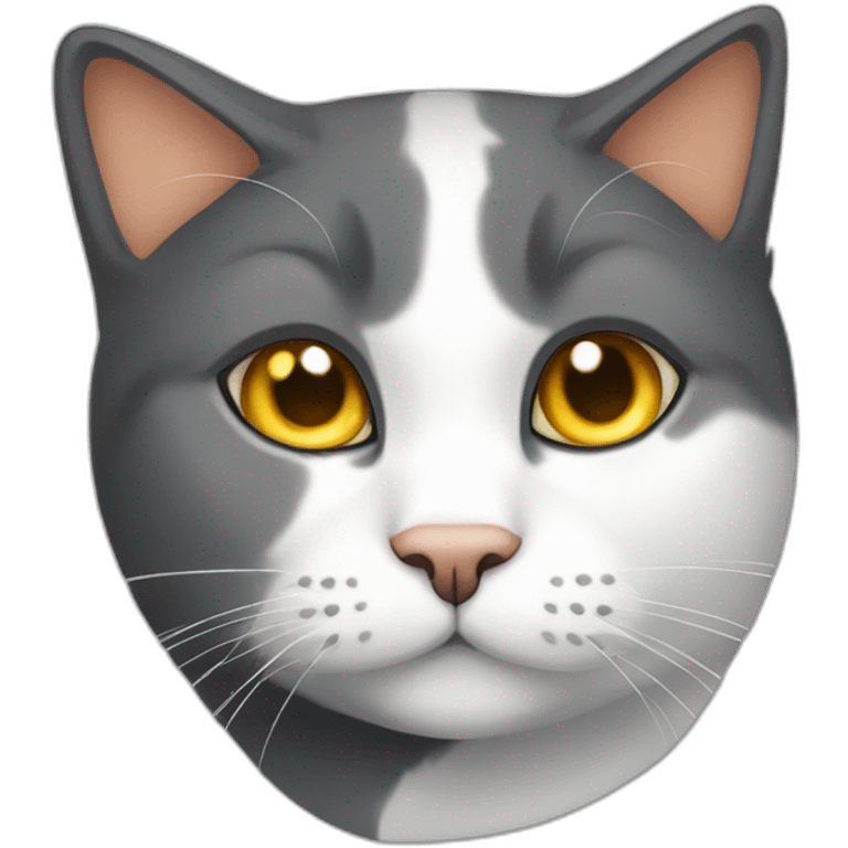 darkgray, white, and yellowish-orange cat with a fat belly emoji