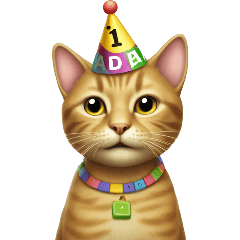 cat wearing a birthday hat winning at scrabble emoji