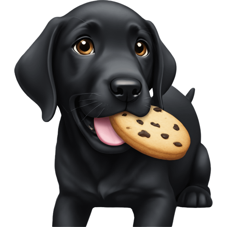 black labrador puppy eats cookie emoji