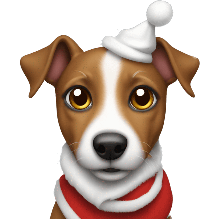 Brown Jack Russel wearing Santa cat emoji