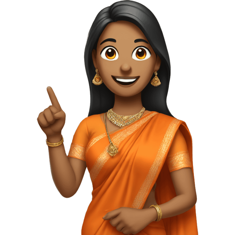 smiling and pointing indian Women  wearing a orange saree emoji