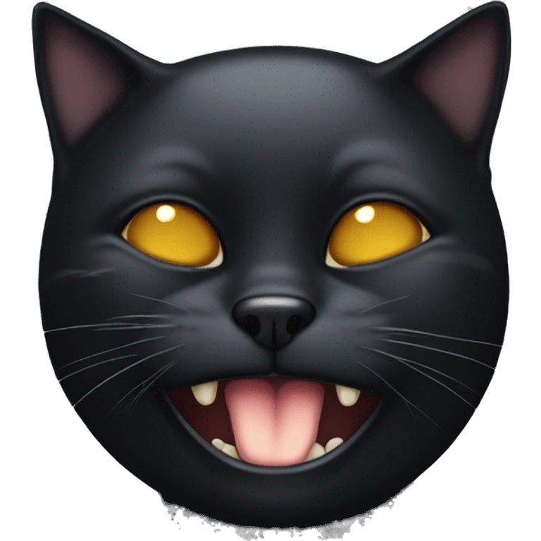 Black cat with one eye blind and bottom tooth out emoji