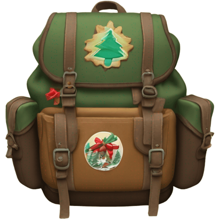 backpack for adventure with vintage christmas patches swen on it emoji