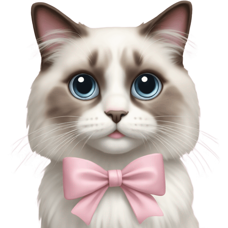 Cute Realistic ragdoll cat with pale pink bow emoji