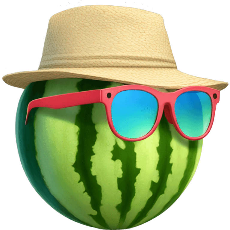 a watermelon with beach glasses and a backwards cap emoji