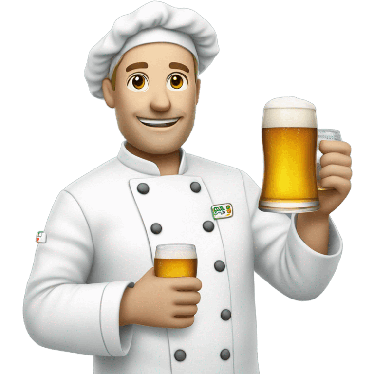 White chef holding a beer in right hand and a golfclub in left hand emoji